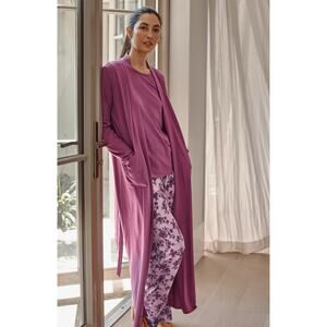 J.JILL Sleep Ultrasoft Patch-Pocket Robe In Berry Blush Size Medium Cotton Modal